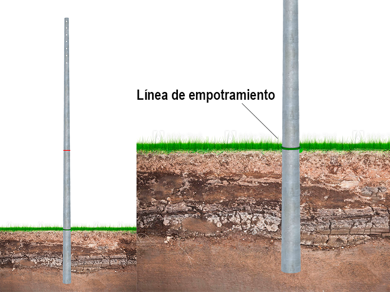 poste de concreto cimentado (línea de empotramiento)